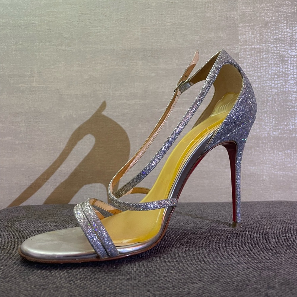 Christian Louboutin silver glitter sandals